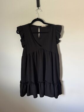 Altar'd State Black Ruffle Sleeve Mini Dress